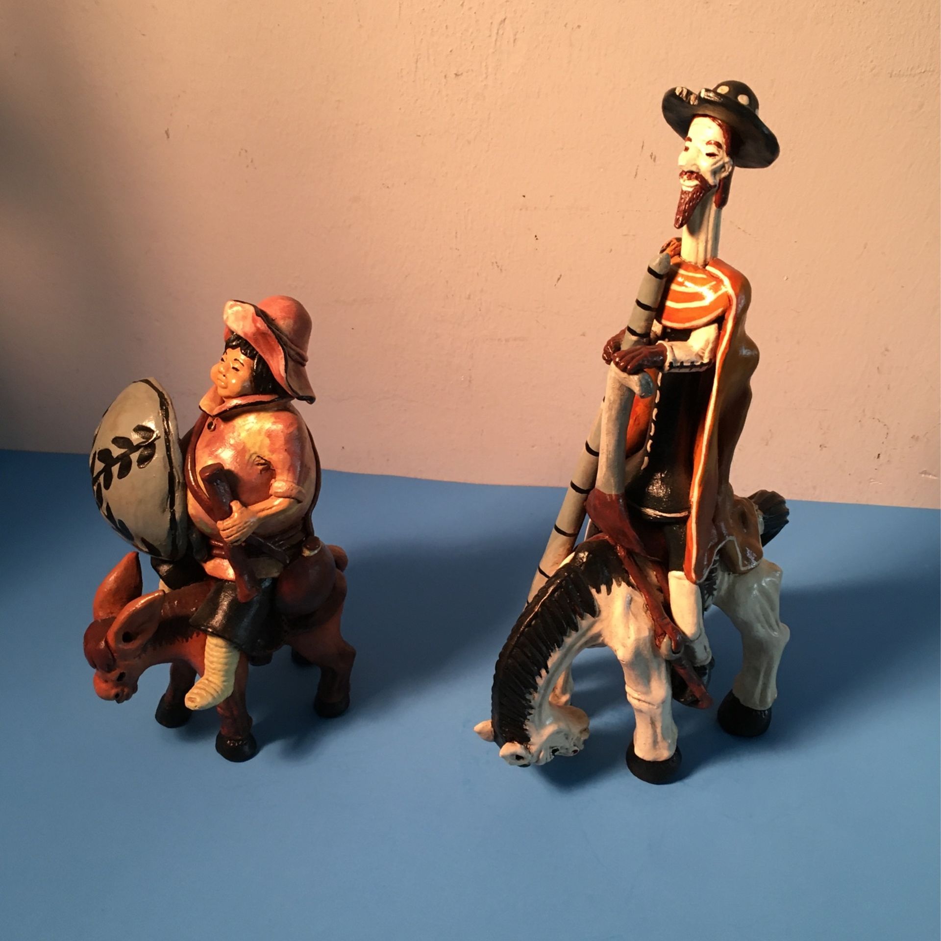 Signed Don Quixote & Sancho Panza Art Pottery Sculptures