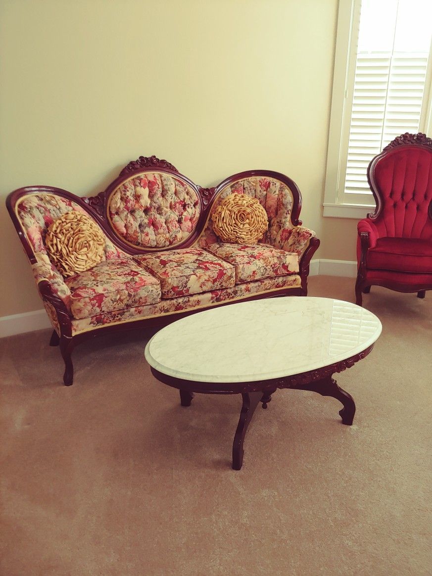 Marble & Mahogany Coffee Table