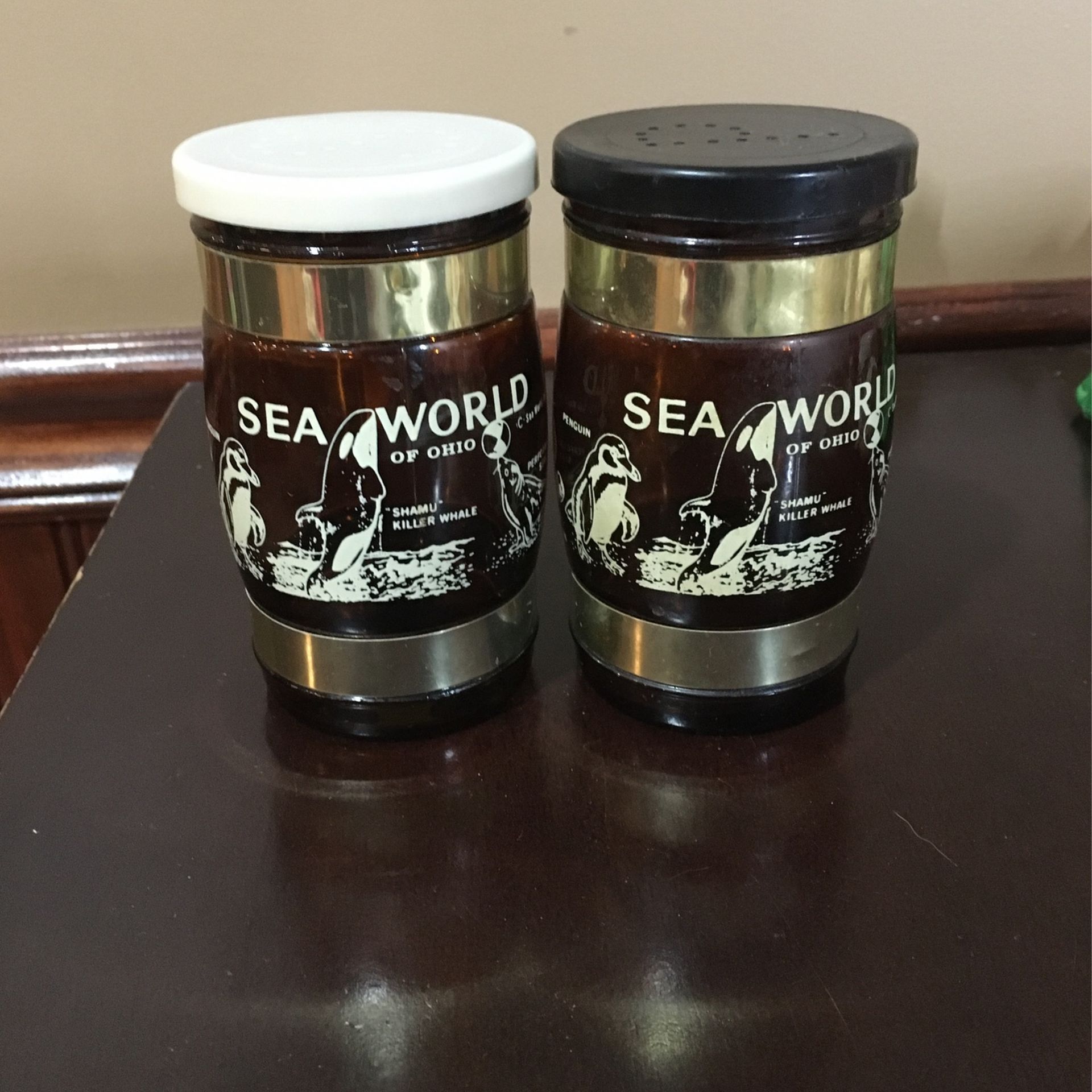 Vintage Sea World Glass Barrel Salt& Pepper  Shakers