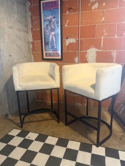 Living Spaces Cream Upholstered Bar Stools / Counter Chairs – Set of 2