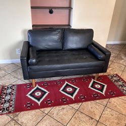 Mid Century Pleather Couch & Rug