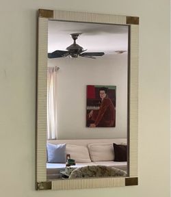 Vintage Retro 70s Wood and Brass Mirror