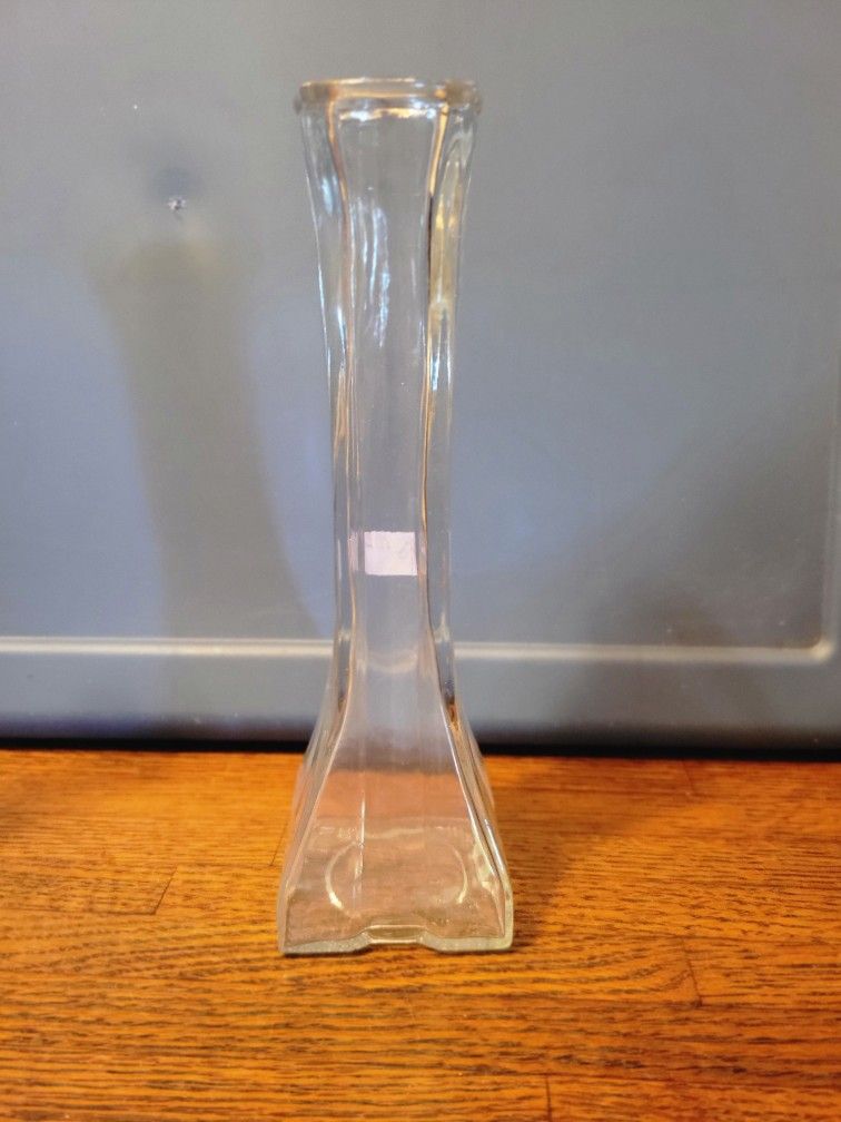Vintage Europa Bud Vase Clear Square Glass Flower 8½" Mid Century