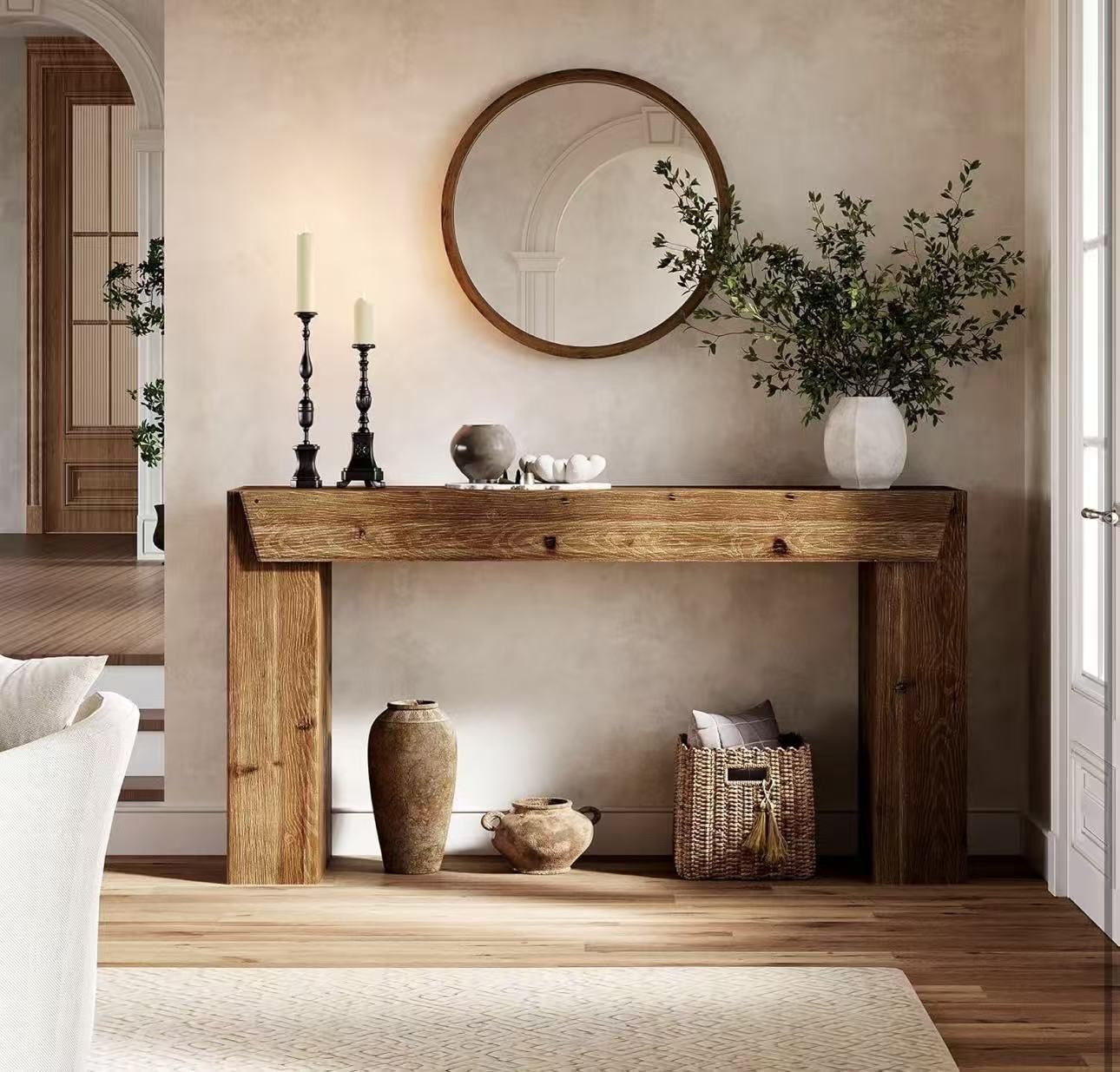 LD0074 Solid Wood Sofa Table, 63 Inches Long Console Table for Living Room, Sofa Tables Behind Couch, Brown Entryway Hallway Foyer Table