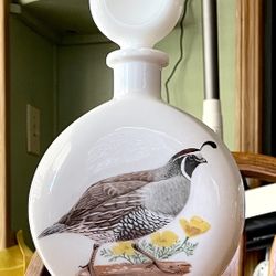 *VINTAGE* Field Birds-#6 California Quail Whiskey Decanter-J. W. Dant-Milk Glass