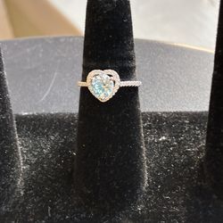Ice Blue Moissanite & Sterling Silver  Heart Ring-Size 7