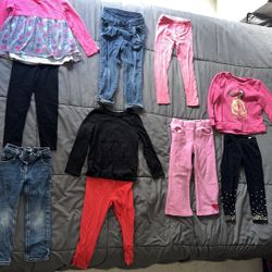 Cat & Jack/jumping beans/crazy 8/children’s place 3T girls clothes. Minor stains on belle shirt. Pink fleece pants are worn with piling & light stains