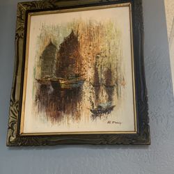 Vintage Framed Impasto Nautical Oil On Canvas Signed Painting 