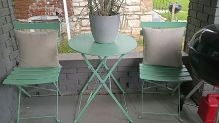 Metal chairs and table