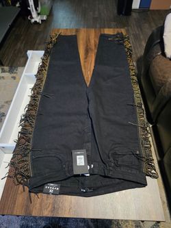 Fashion Nova Black Studded Fringe Side Jeans Plus Size 3X Western Festival Denim