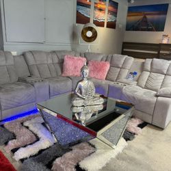 Power Reclining Light Grey Sectional With Led Lights Only $1599