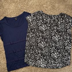 2x Ann Taylor Black White Navy Print Sleeveless Blouse Womens Size Large