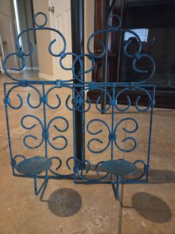 Pair of Blue Metal Scrollwork Wall Sconces