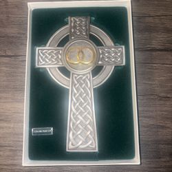 Pewter Knotted Celtic Wedding Anniversary Cross with Interlocking Rings, 8”