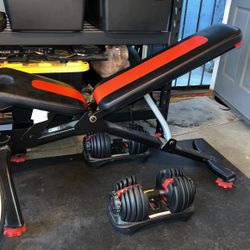 Bowflex Adjustable Dumbbells And Bench Set. Comes With Mat. Price Is Firm