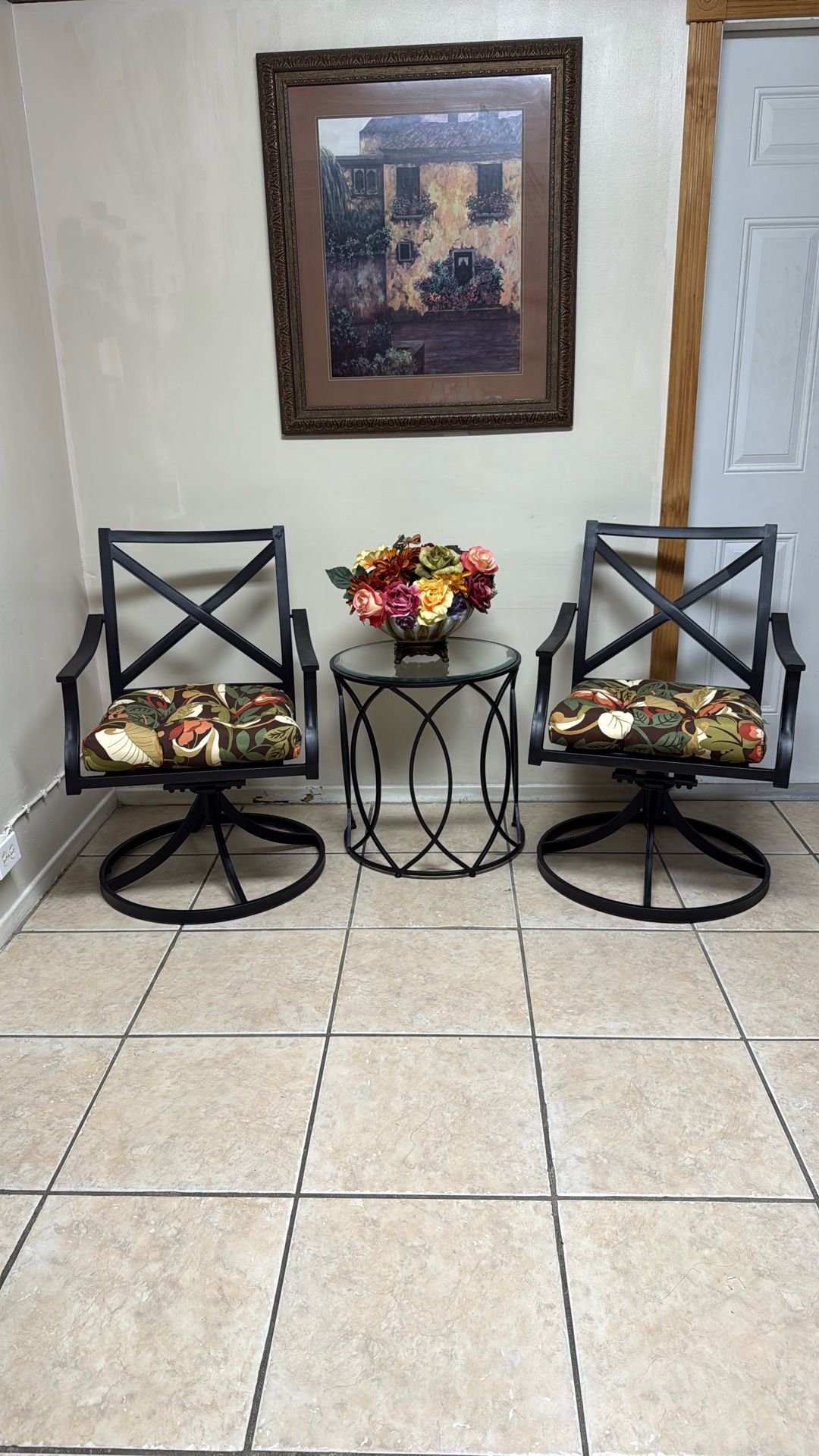 Metal Swivel Patio Set With Cushions And Table