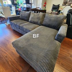 Sectional Sofa Dark Grey Corduroy Fabric. New Especial Price 