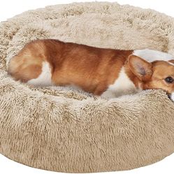 30" Round Dog Bed, Calming Anti-Anxiety Dog Bed, Fluffy Donut Cushion for Medium Pets