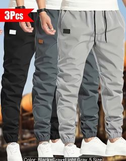 SIZE MEDIUM -- 3 piece men's solid color drawstring patch detail design  outdoor casual work tights