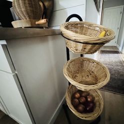 3 Tier Wicker Produce Basket Stand 