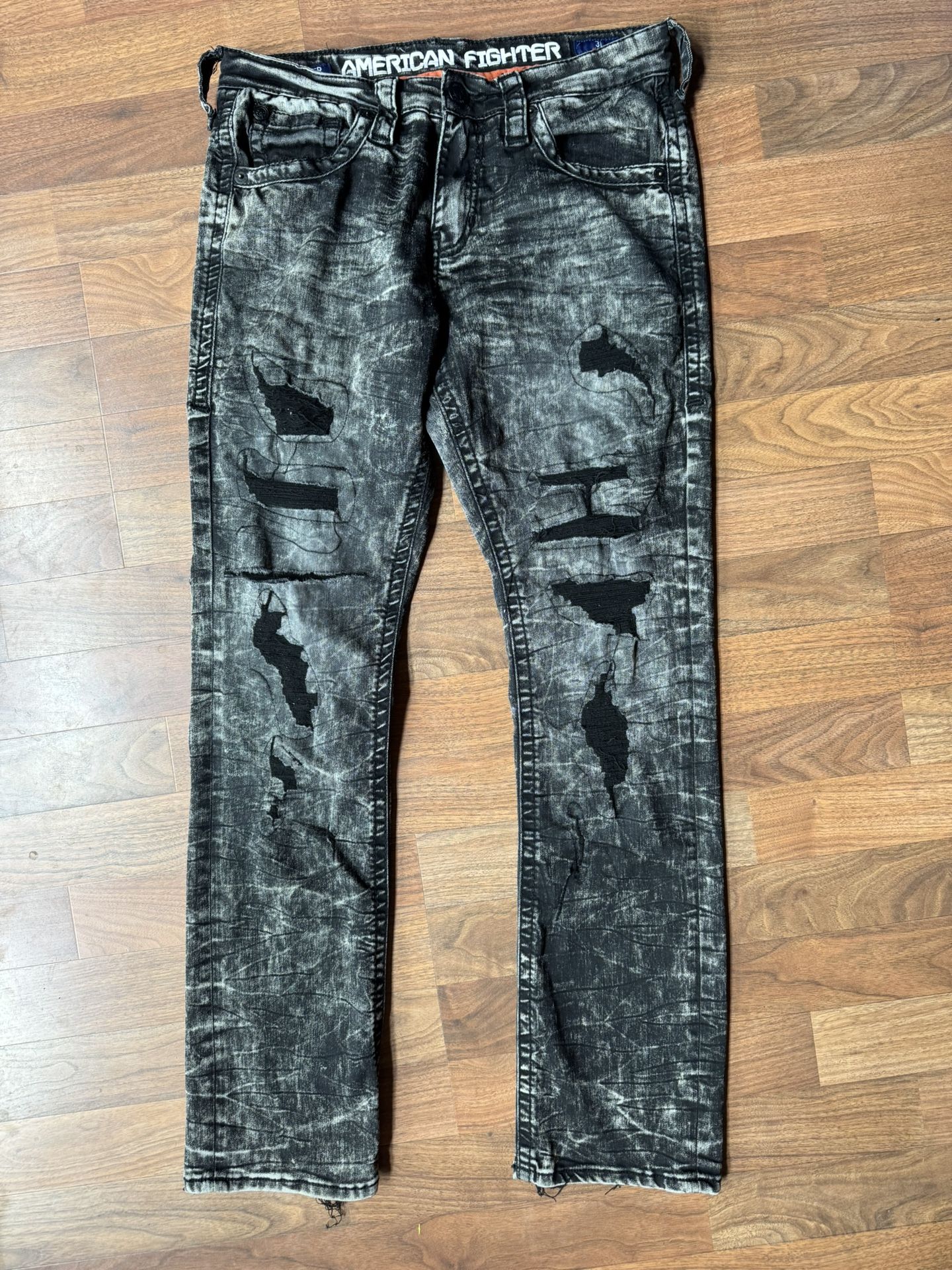 American Fighter Striker Jeans Mens 31 (31x33) Black Relaxed Straight Distressed