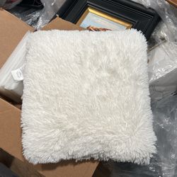 One White Furry Cushion - New