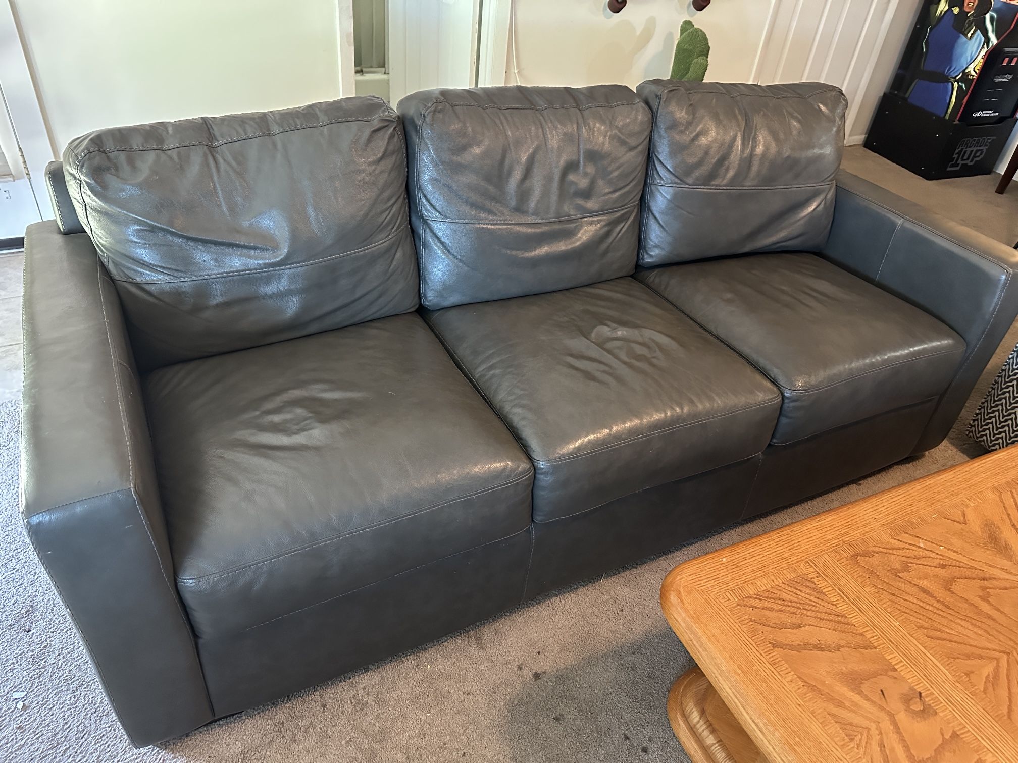 Leather Grey Couch Detachable Back Pillow For Sleeping- Delivery Available