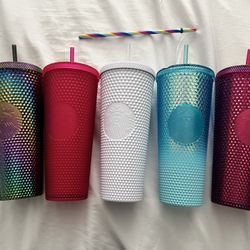 Starbucks Tumblers And Rainbow Straw