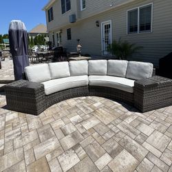 Fortunoff San Lucas Outdoor Wicker with Cushions Sofa Contour Sectional Group w/ two wedges w/ rug-