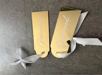 Gold Mirror Acrylic Reserved Signs with Ribbon