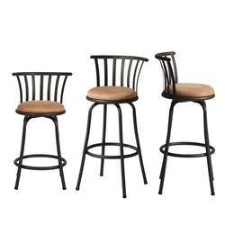 Homy Casa PISTIL 3PC 24”/29” Swivel Bar Stools, Adjustable Height, Bronze Metal & Suede Fabric, Industrial Counter Chairs Open Box