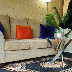 FREE DELIVERY!!! Ashley Furniture Light Brown Couch with a Beautiful Multicolor Swivel Accent  Chair!!!