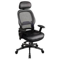 Space Seating® Black Mesh Chair With Adjustable Leather Headrest And Seat [27008]