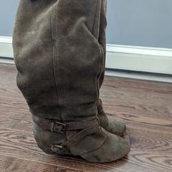 Brown Suede Tall Slouchy Cowboy Boots - Size 9