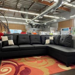 Black Leather Sectional 
