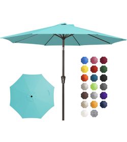 10FT Outdoor Patio Umbrella Outdoor Table Umbrella with Push Button Tilt and Crank, Market Umbrella 8 Sturdy Ribs UV Protection Waterproof for Pool, G