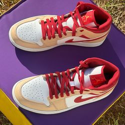 Nike Air Jordan 1 Mid sneakers in the "Light Curry Cardinal Red size 10