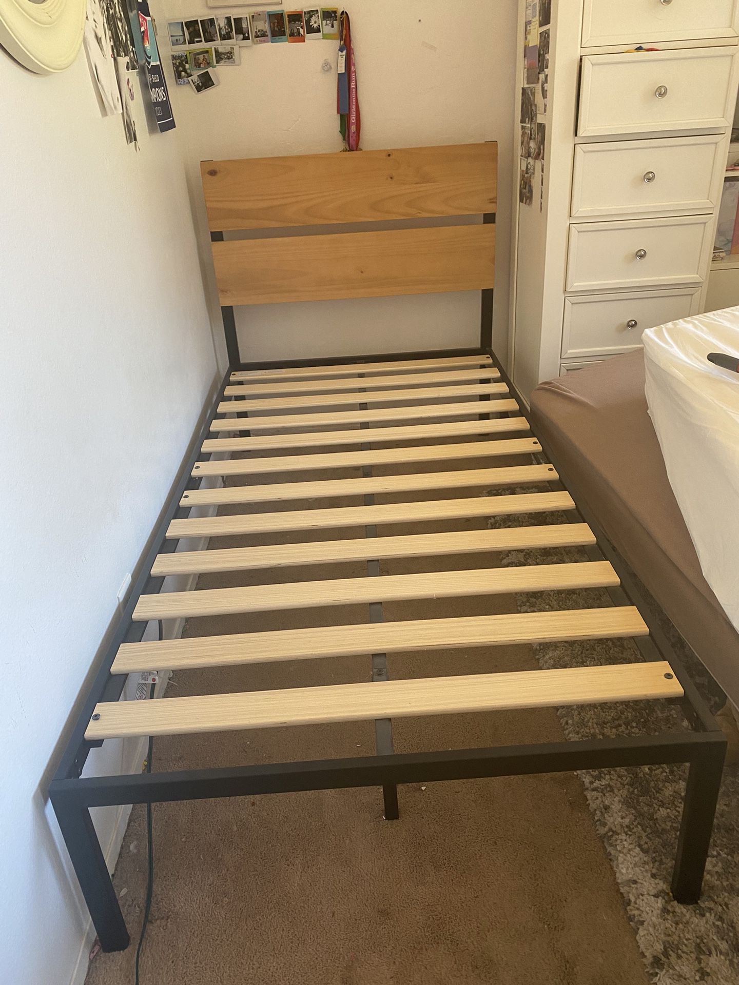 Two twin bed frames with mattress set