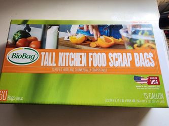 BioBag Tall Kitchen Food Scrap Bags, 13 Gallon, 60 Count, 100% Certified, NON GMO