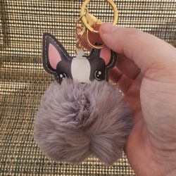 Brand New Boston Terrier Dog Keychain With Soft Poof