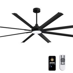 LuminFan 84 inch Indoor Black Downrod Mount Ceiling Fan with Integrated LED with Remote Control Included