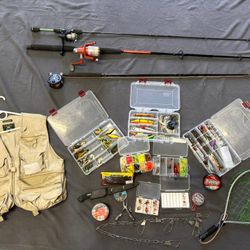 HUGE Fishing Bundle Fishing Rods, Vest, Fishing Tackle, Lures