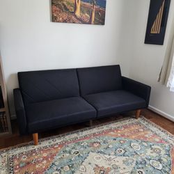 Black Linen Futon Sofa Bed 