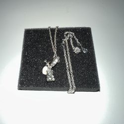 Pandora Baby Teddy Bear Dangle Charm&Classic Chain Necklace