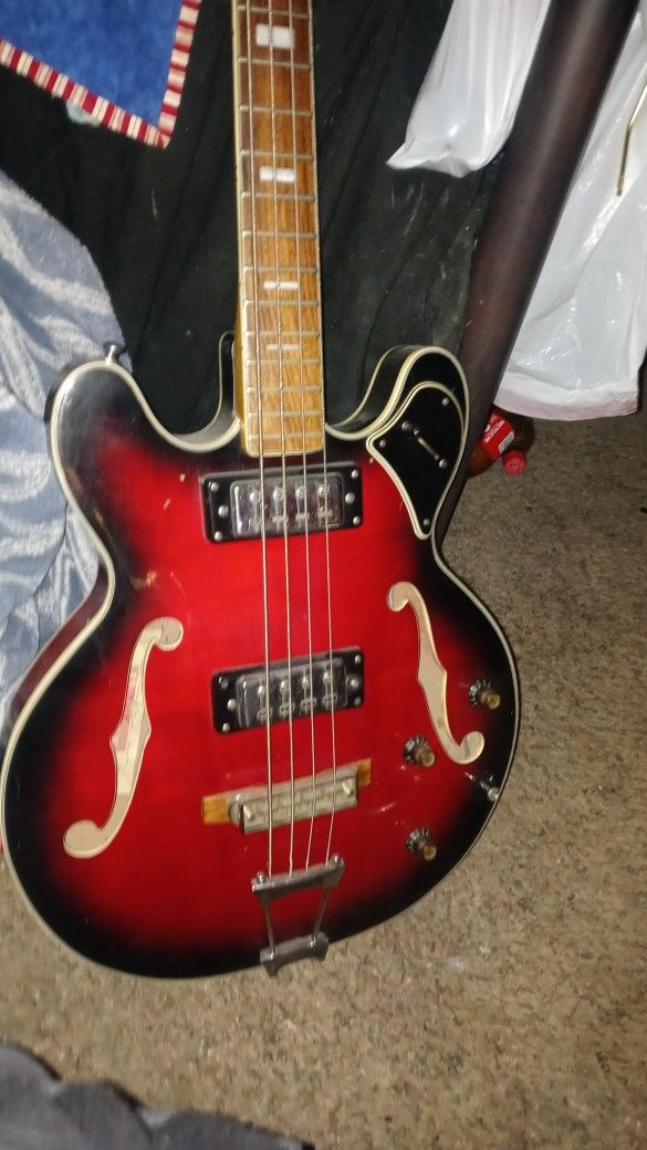 70s Univox Custom Hollow Body Acoustic Bass Guitar