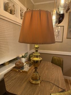 Vintage Brass Stiffel Tall Table Lamp With Shade Urn Shape Mid-Century 