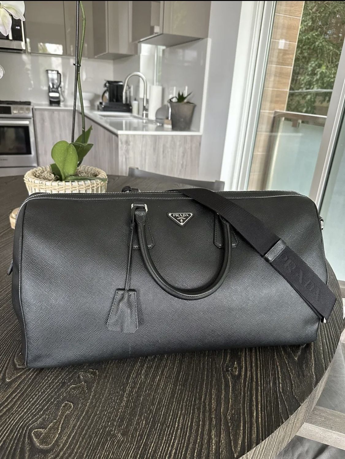 100% Authentic Prada Saffiano Leather Travel Bag In Black
