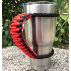 MOCE Handmade Paracord Handle for Yeti/Rtic/Ozark Trail Rambler 30 Oz Tumbler. Red/Black