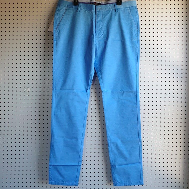 T.R Premium Polka Dot Chino Pants Blue Size 38x34 RETAIL $168