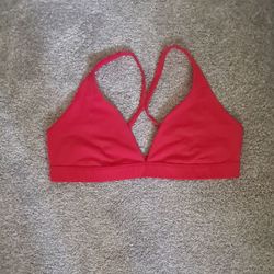 Fabletics Red Solid Crossback Sports Bra Women’s L Wireless Pullover Logo